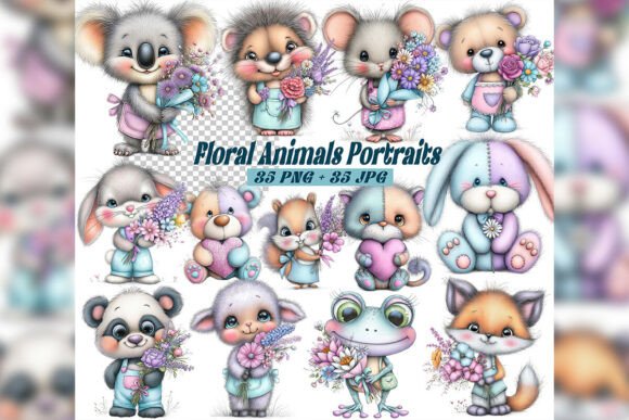 Download Whimsical Floral Animals Portraits Clipa - Portraits Collection
